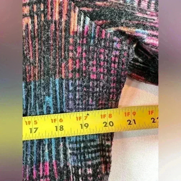 Ali Miles brushed knit peplum jacket size Large 3/4 bell sleeves artsy colorful - Picture 6 of 8